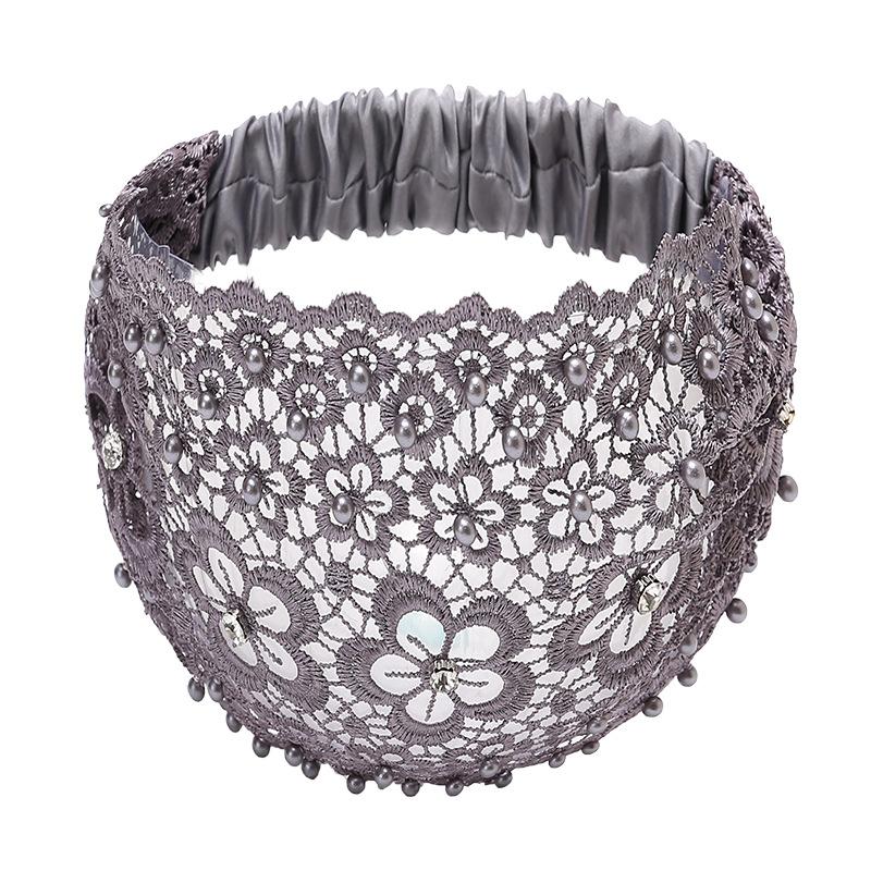 Elegant Women Hollow Headband Flower Pattern Shiny Rhinestones Faux Pearls Hair Band High Elastic Wide Hair Hijabs Holder