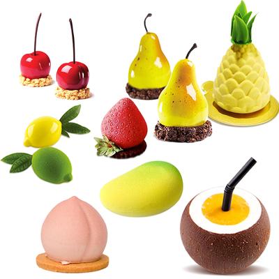 Obst-Silikonform für Gebäck, Desserts, Mousse, Kuchenform zum Backen, 3D-Apfel, Birne, Pfirsich, Zitrone, Kirsche, Erdbeere
