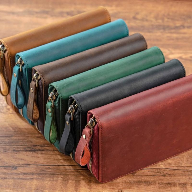 Zippered Leather Notebook Protector with Pen Slot for 3.5x5.5Inch Field Notes Handmade Journal Cover