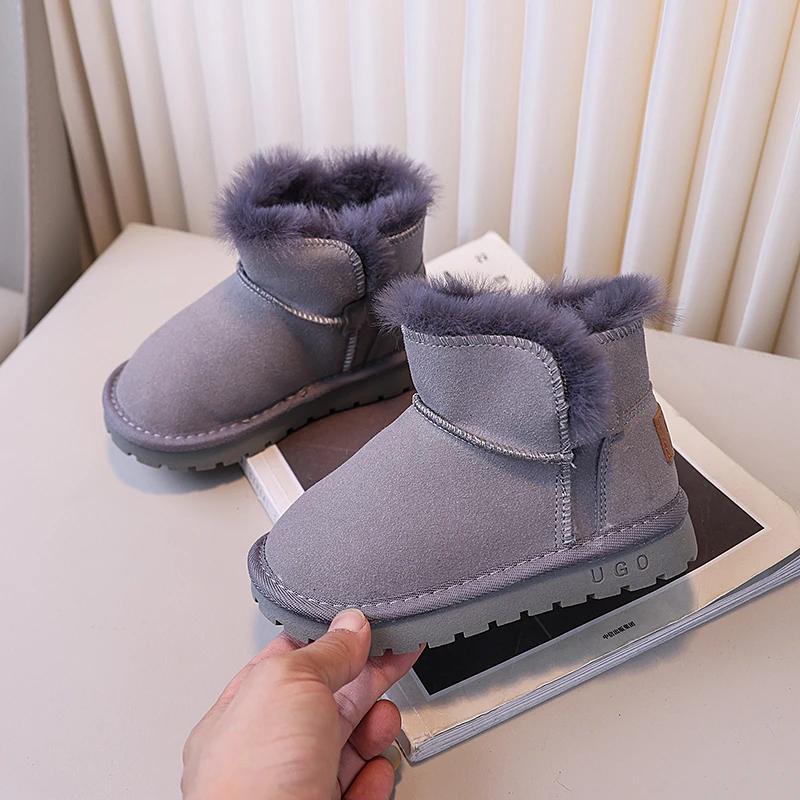 2024 Children Plush Keep Warm Boots for Girls Winter New Fashion Korean Style Soft Bottom Anti-slippery Versatile Leather Shoes