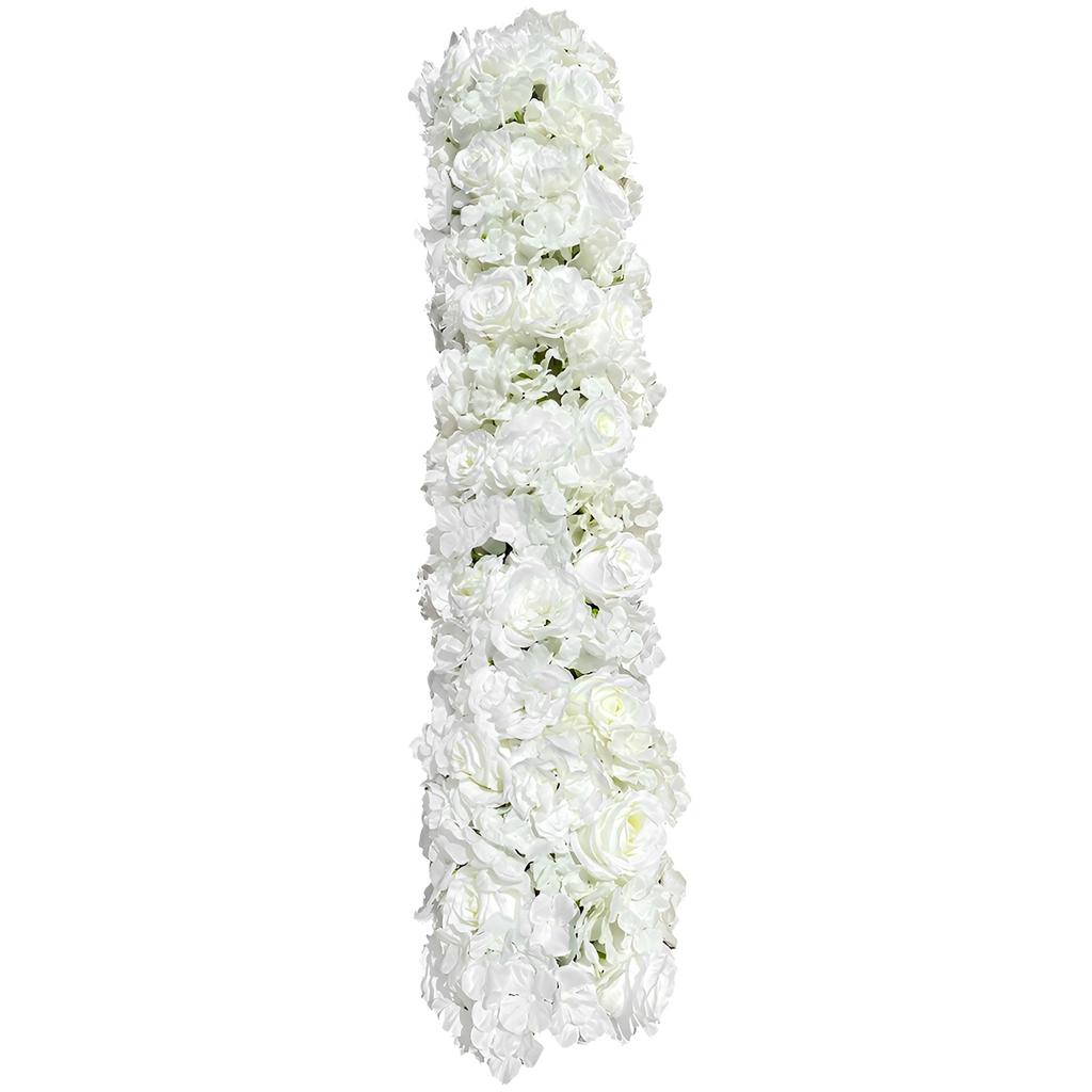 Artificial Silk Flower Row – Dahlia, Rose & Hydrangea – 39.4 Inch Realistic Faux Flowers for Wedding, Party & Home Decor – White