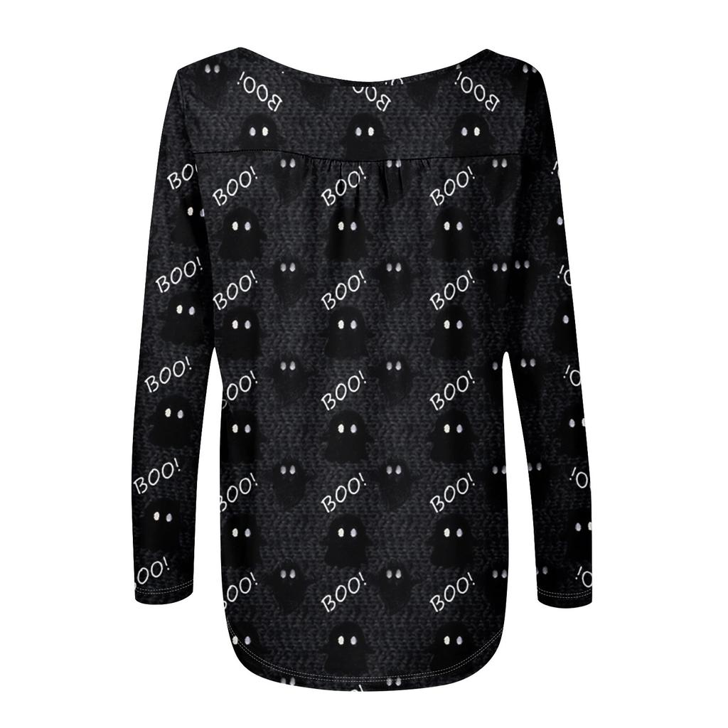 Dame Langermet Tunika Løse Topper Casual Oversized Topper Plissert Tunika Knapper Ned Casual Dame Print Topper