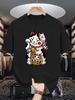 Unisex Crew Neck Tee Oriental Lucky Cat Fortune Graphic Print Soft Cotton Loose Short Sleeve Summer Casual Male Streetwear Tops