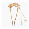 [Miaomyao] U-Shaped Hairpin with Pearls and Cubic Zirconia, Antique Flower Leaf Design, Gold Finish - Elegant Hair Accessory for Kimono, Yukata, and