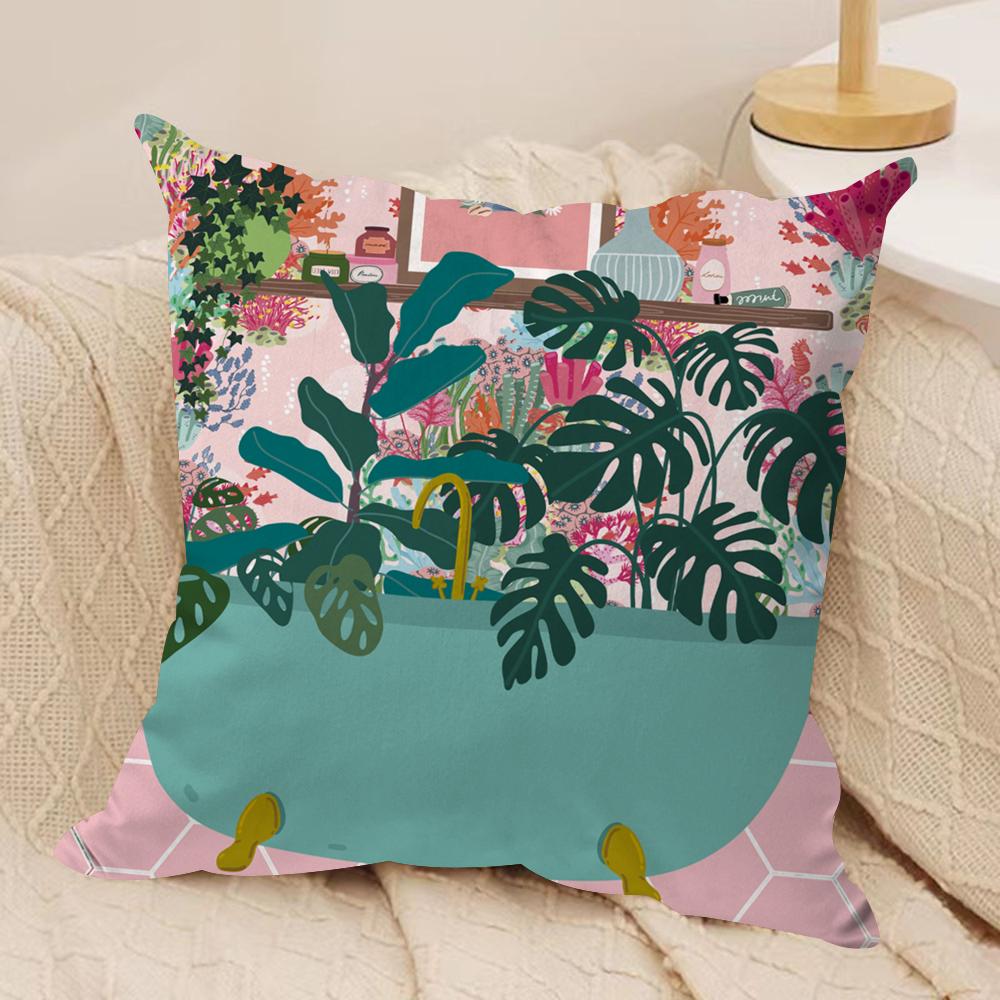 Botanical House Cushion Cover Soft Plush Fabric DoubleSided Printed Sofa Cushion Cover for All Seasons Home Decor Gift