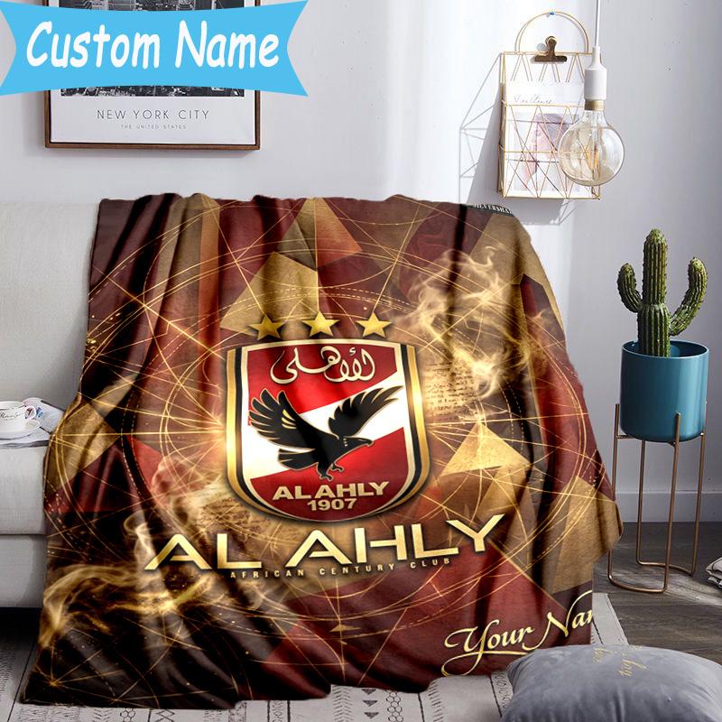 Custom Name Al Ahly Fc Crest Design Flannel Blanket, Use for Birthday/Holiday Gift, Soft Blanket for Sofa/Bed/Camping/Office, Home Decor