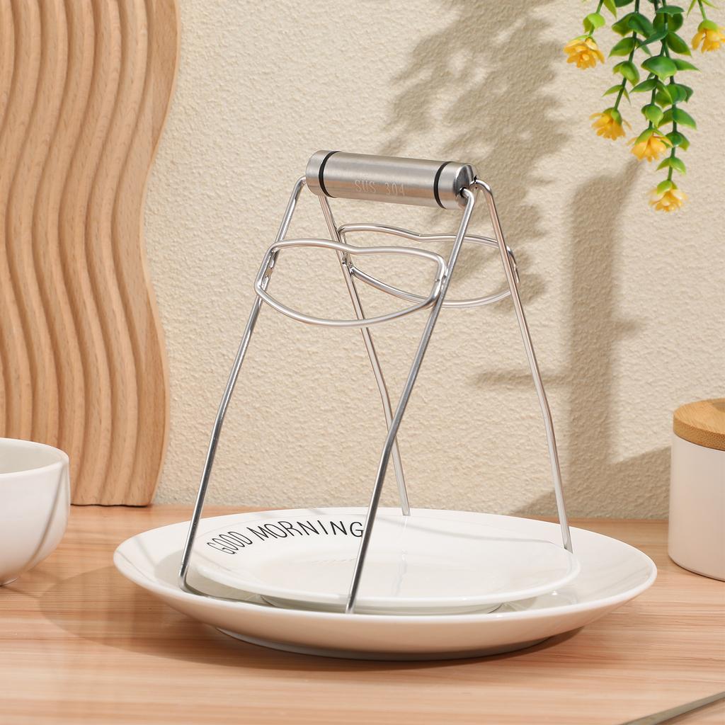 304 Rustfritt Stål Varmrett Tallerken Skål Klype Grytegriper Kjøkken Anti-Varm Dampklype Praktisk Verktøy for Sikkerhet mot Varmt