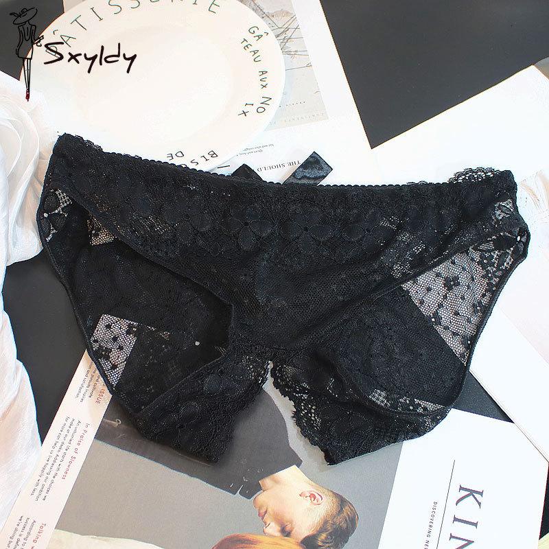 Women's Bow Lace Hollow Panties Low Waist Sexy Temptation Open Crotch Free To Take Off Briefs