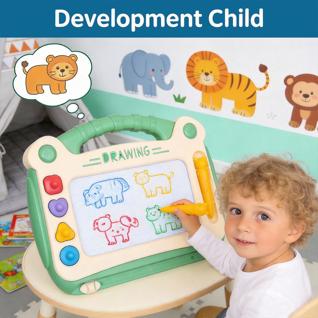 Kids Magnetic Drawing Board with Stand, 4-Color Erasable Doodle Board with Stamps, Portable Educational Drawing Toy for Toddlers