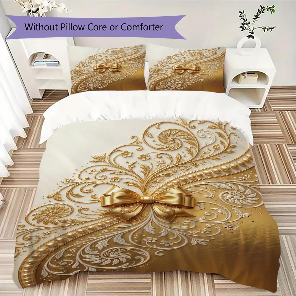 Gorgeous bow Pattern Bedding uilt Set uilt Cover Pillowcase Home Decoration Birthday Gift (1 * duvet cover + 2 * pillowcase without core)