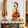 Thanksgiving Window Clings Autumn Pumpkin Street Lamp & Maple Leaves Wall Sticker, Waterproof PVC Fall Harvest Atmosphere Decor Decal, Decorative Peel