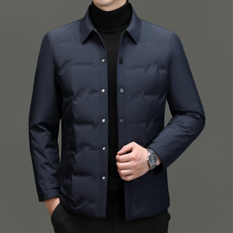 

Men s Lightweight Stand-Up Collar Down Jacket - Autumn/Winter Business Casual Warm Outerwear for Middle-Aged Men. XXXL темно-синього кольору