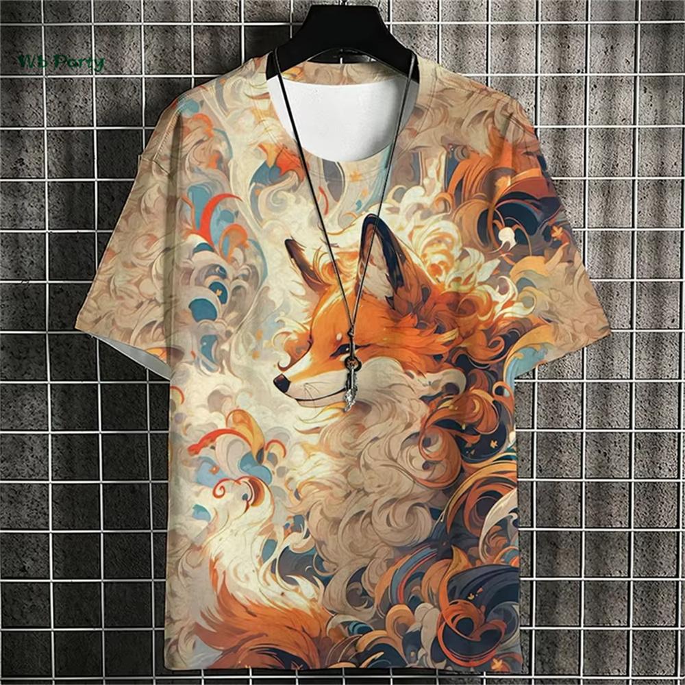 Japanese 3D Printed Men's T-Shirt Ukiyo-E Animal Pattern Short-Sleeved T-Shirt Summer Outdoor Casual Oversized Round Neck Tops