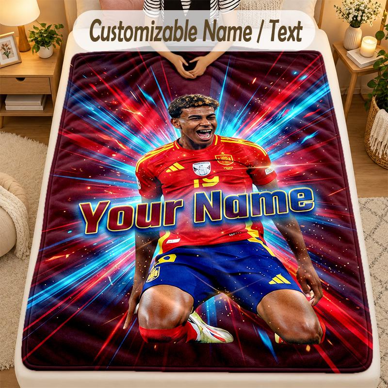 Flannel BlanketLamine Yamal Custom Name Text Personalized Soft Warm Throw Blanket Home Decor Gift