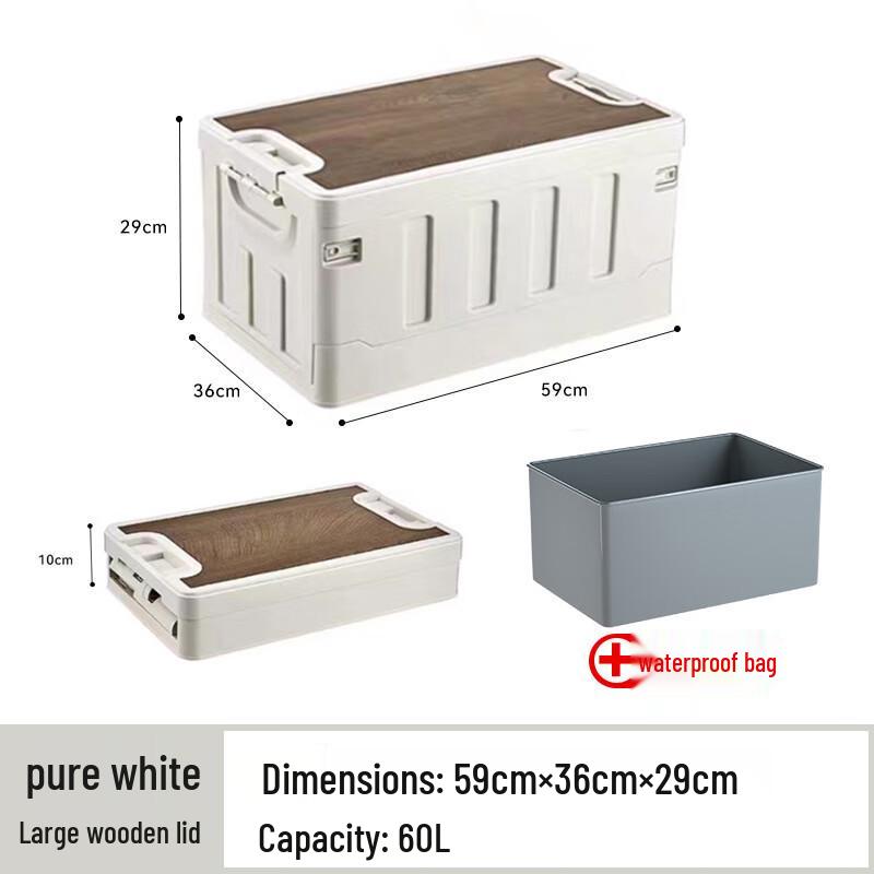 

Foldable Outdoor Camping Storage Box with Wooden Lid 60L