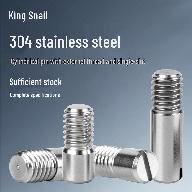 304 Stainless Steel GB878 Slotted Head Cylindrical Pin with External Thread - M2 to M10 M2.5x8
