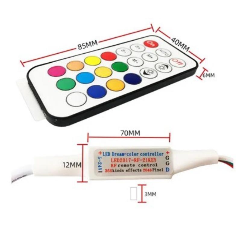 1 Set Rf Wireless Remote Control Dc5-24V Mini Controller 3-Pin Led Controller For Dream Color Ws2812B Ws2812 Ws2811 Light Strip