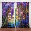 2pcs Stained Glass Flower Wisteria Printed Curtain For Home Decor Window Treatment For Bedroom, Office, Kitchen, Living Room