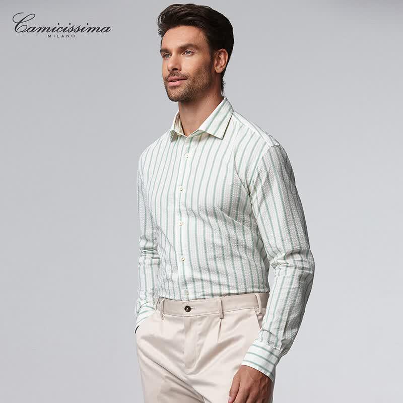 CAMICISSIMA Men's Wrinkle-Free Striped Long Sleeve Casual Shirt