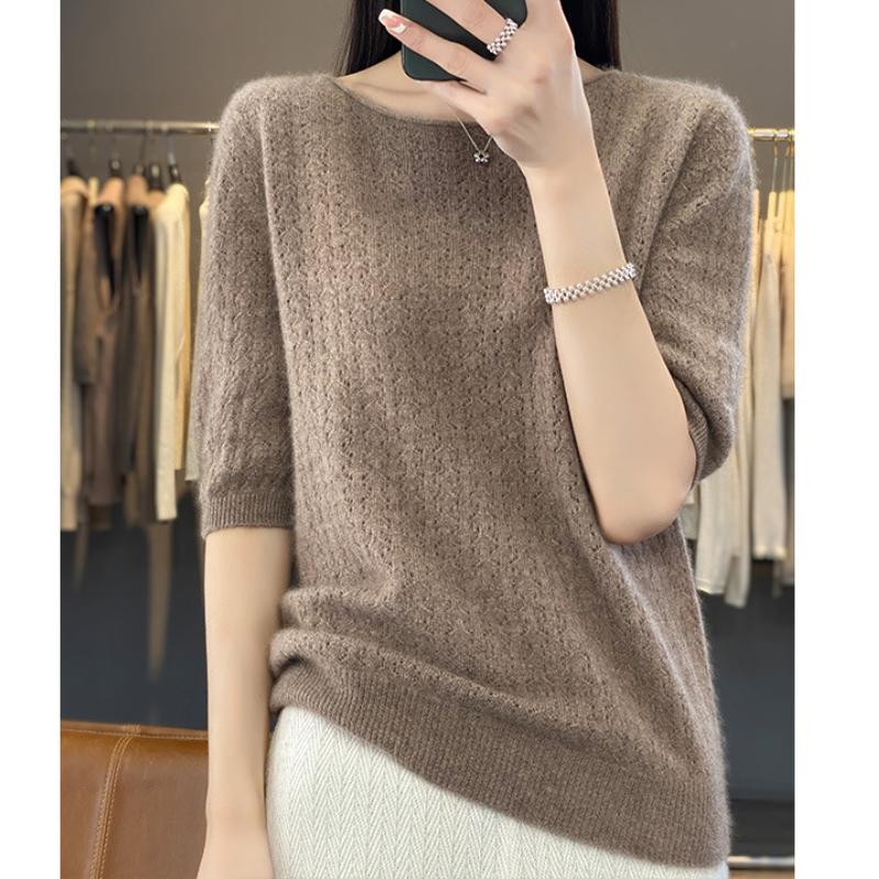 Round Neck Wool Sweater for Women In Spring and Autumn Updated Temperament Bottoming Half-sleeved Korean Comfortable Fit Versatile Thin Top