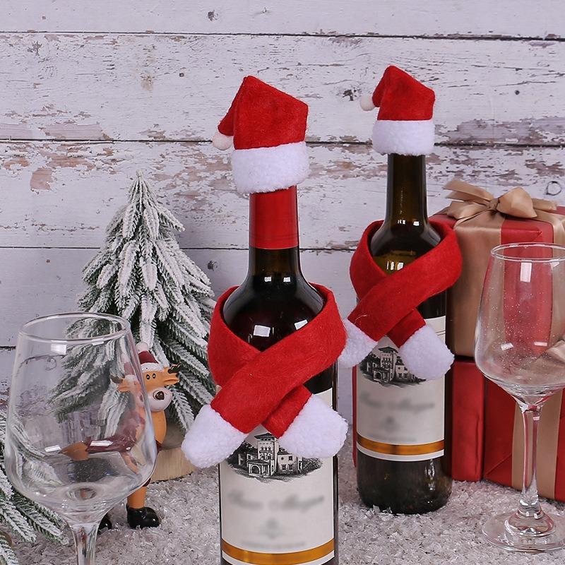 1/2/4/6set Wine Bottle Cover Scarf Hat Sets Santa Claus Wine Bottle Decors Xmas New Year Dinner Table Decor Gifts for Home Hotel