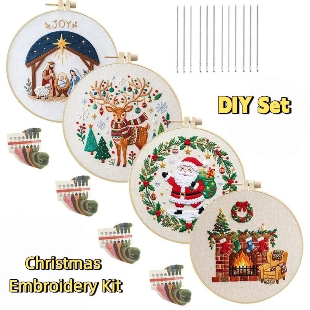 Santa Claus Christmas Embroidery Kit DIY Needlework Craft Punch Needle Kits Beginners