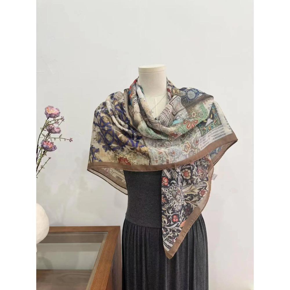 Head Scarf Women Square Scarf Thin Silk Like French Vintage Shawl Exclusive Design Spring Summer Autumn Lightweight Multipurpose