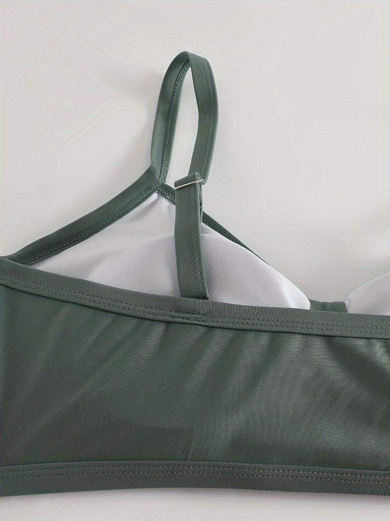 Plus Size Tie-Up Solid Color Bikini with Split and Flat Leg Swim Trunks (European & American Style, 2026)