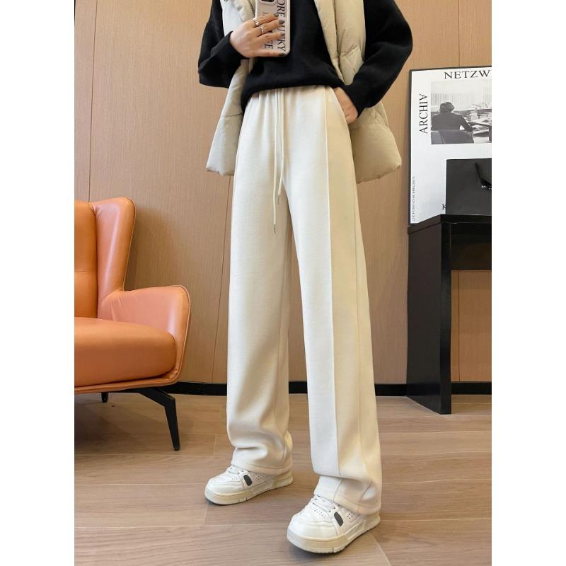 Composite Fleece Thickened Warm Elastic Waist Loose Straight Leg Wide Leg Casual Pants