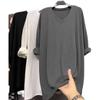 European V-Neck Long Sleeve T-Shirt for Women - Mid-Length Loose Fit for Spring, Autumn, Winter