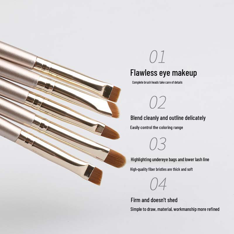 Five-Piece Wooden Handle Eye Detail Brush Set: Precision Eyeshadow, Eyeliner, Under-Eye Brushes