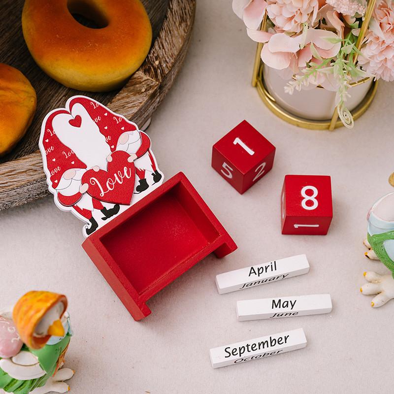 Charming Wooden Valentine's Day Countdown Calendar Tabletop Decor Heart Gnome Piece