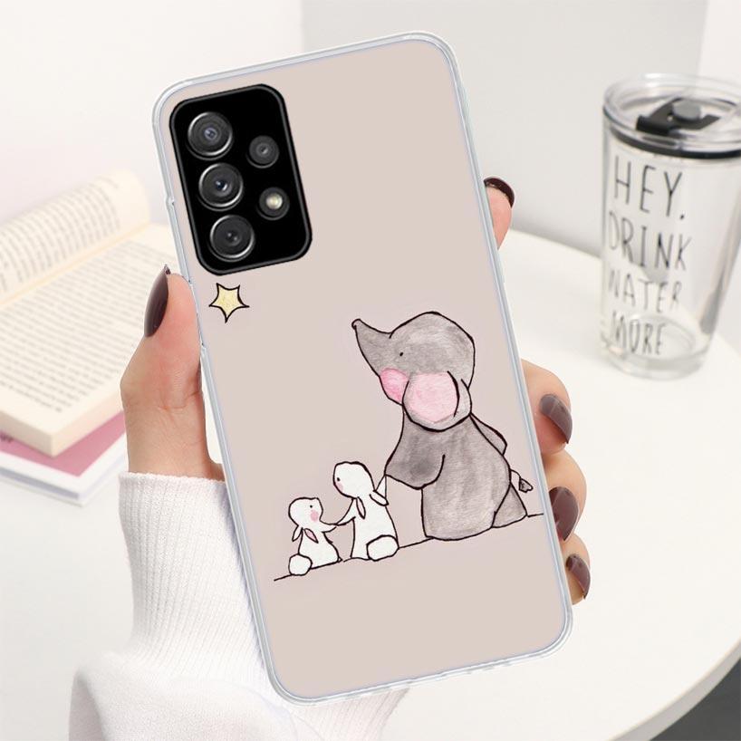 Cartoon Elephant Pink Phone Case For Samsung Galaxy A12 A13 A52 A53 A32 A33 A22 A23 A02S A03S A72 A73 A42 Soft Cover Silicone Sh