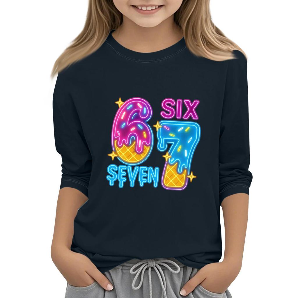 Kinder Mode Dreiviertelärmel Rundhals Bedrucktes Lässiges T-Shirt Top