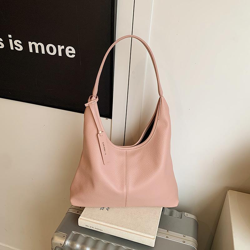 Korean Style Fashion Handbag Large Capacity Solid Color Tote Bag Casual Lychee Pattern Underarm Bag Shoulder Bag