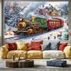 Glam Christmas Tapestry with Polar Express Train Snow Scene - Polyester Wall Hanging with Santa, Reindeer & Festive Decor, Squar