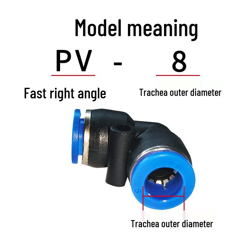 Right Angle Pneumatic Air Hose Connector 90° Plastic Elbow PV-4/6/8/10/12/16 Quick Plug
