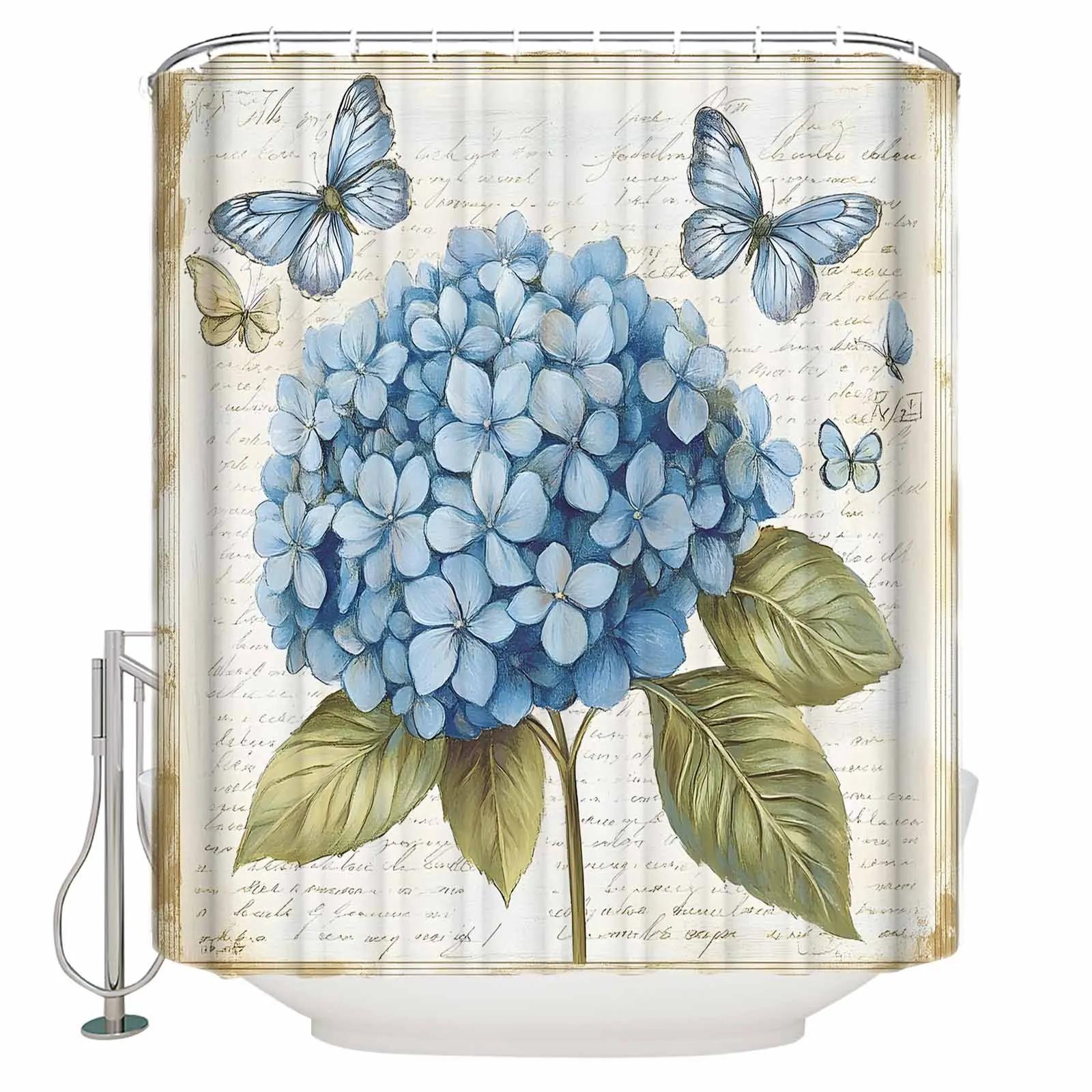 

Синий Цветок Бабочка Текстура Шторки для Душа Водонепроницаемые Шторки для Ванной Домашний Декор Современная Роскошная Шторка для Ванной W90xH180cm