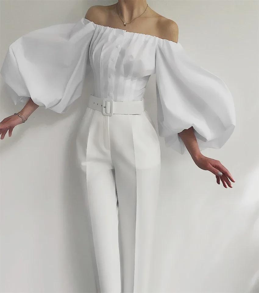 2022 Frühling/Sommer Cold Shoulder Pufflaternenärmel Damenoberteil