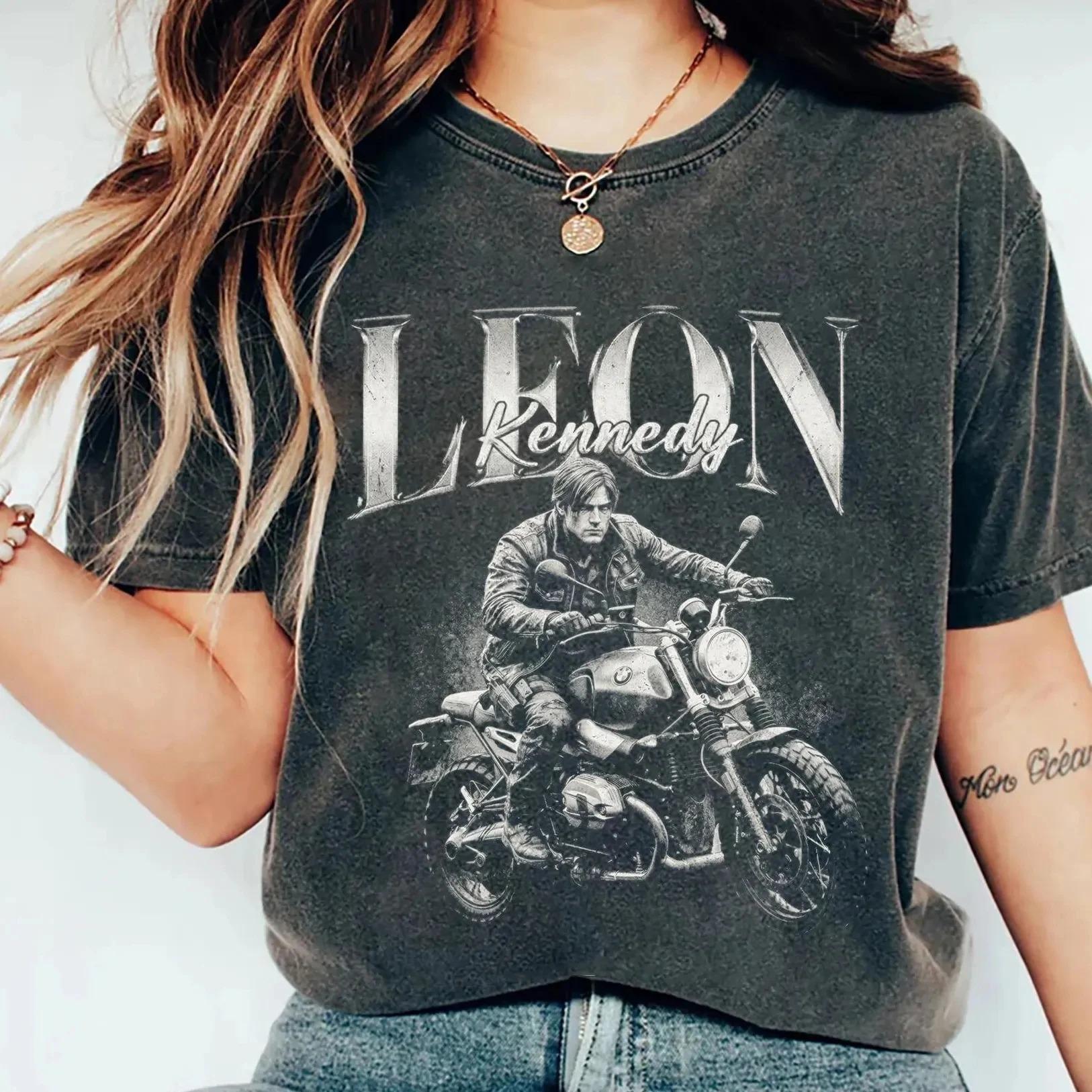 

Resident Evil 9 Requiem Leon S. Kennedy Graphic Cotton Unisex Acid Wash Shirt 2026 Summer New Men Y2k Short Sleeve Tshirt XXXL синій