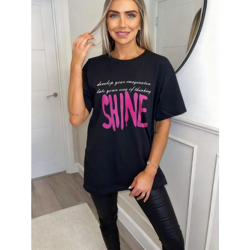 Oversized T Shirt Black Develop Your Imagination Let Your Way Of Thinking Shine Print For Casual Wear And Street Style