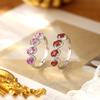 Korean Version Ins Wind S925 Silver Treasure Ring Natural Garnet Crystal Stone Row Inlaid with Versatile Girlfriend Open Ring