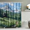 Scenic Mountain Forest Cabin Shower Curtain Nature Inspired Bathroom Decor Featuring Alpine Peaks Flower Fields And Pathway
