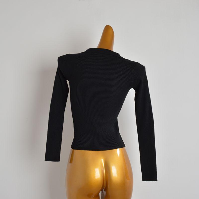 Fall and Winter Black New Polo Collar Pullover Knitting Bottoming Shirt Women's Clothing Silm Slim Looking Stretch All-Matching Long Sleeves Tops