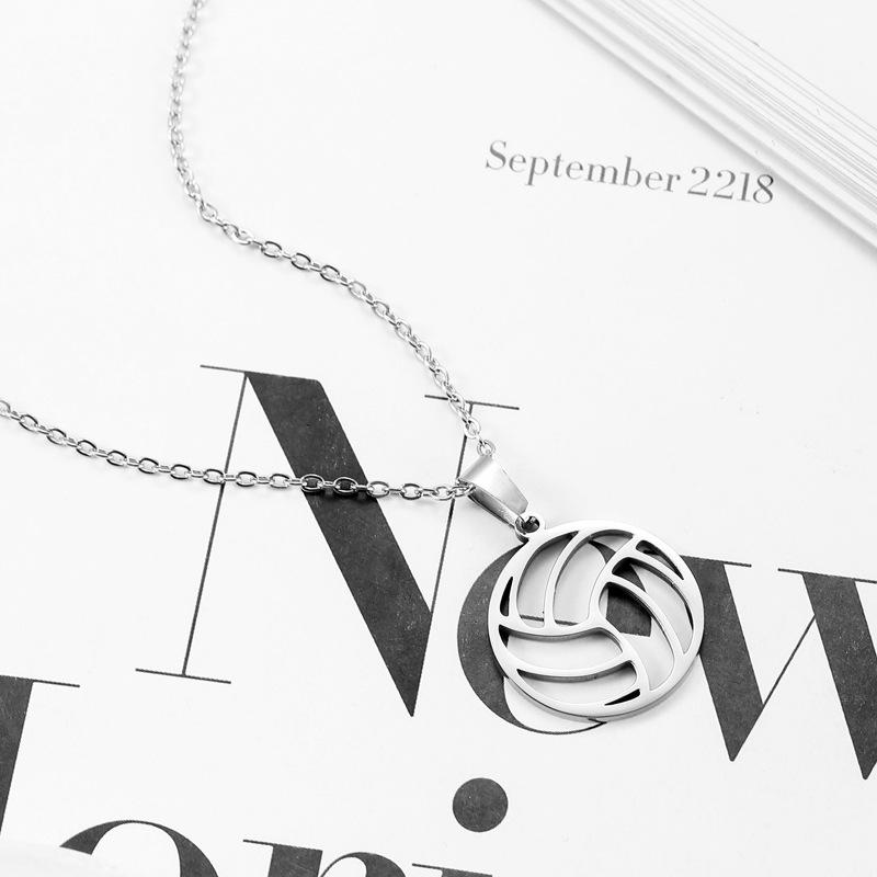 European and American Round Sports Accessories Simple Volleyball Pendant Necklace Clavicle Chain Titanium Steel