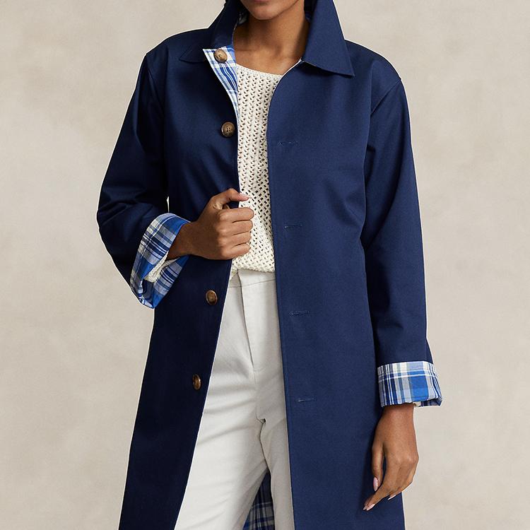 Polo Ralph Lauren Solid Color Reversible Mid-Length Cotton Coat Women coats Blue WMPOOTWN2820224-999