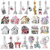 New Original 925  Silver Iron Tower Flower House Pumpkin Carriage Pendant Beads Fit Women's DIY Exquisite Jewelry Gifts