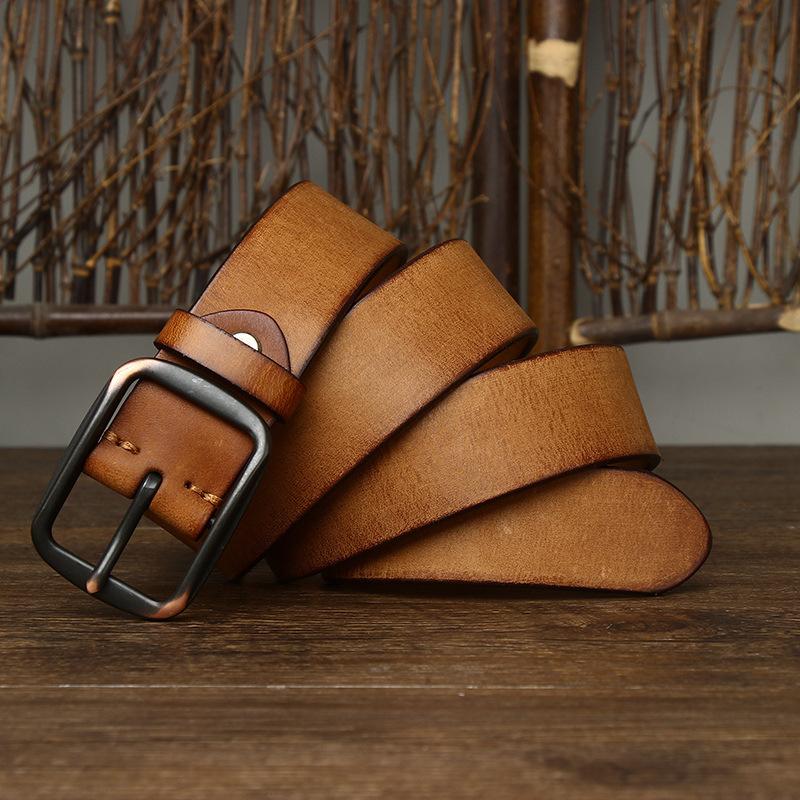Belt Men's Matte Glossy Retro Leather Pin Buckle First Layer Cowhide Casual Trendy All-Match Youth Jeans Belt