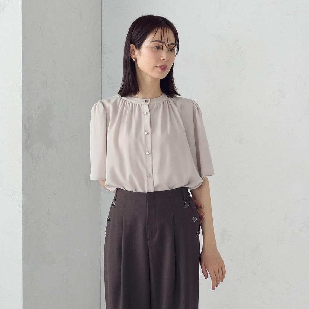 Comme Ca Ism Front and Back Gathered Blouse L Beige 2-Way 12-68CK25-205