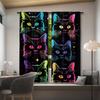 2pcs Colorful Cat Lover Curtains - Vibrant Neon Cat Design   Rod Pocket Mount   Polyester Material   Semi-Transparent   Modern Style